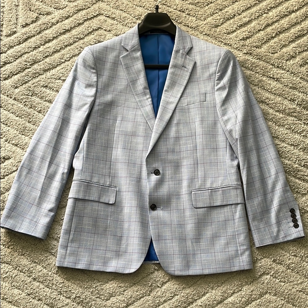Men's Stafford Light Blue and Gray Plaid Blazer